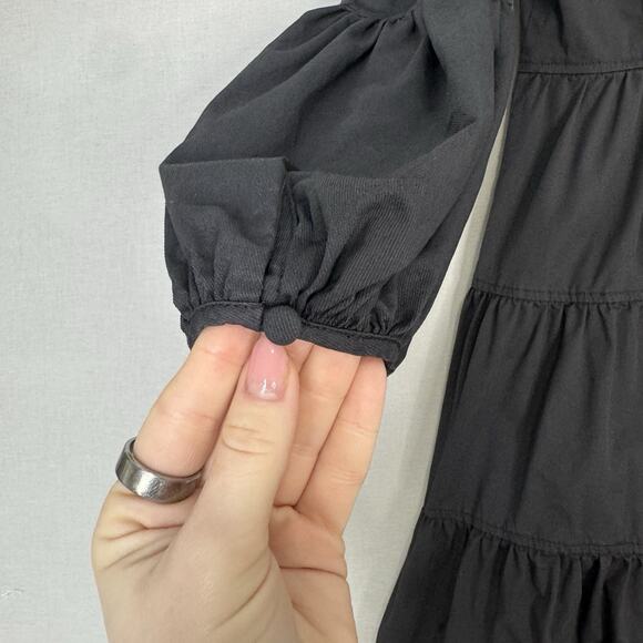 Cinq a Sept Rose Tiered Mini Dress Womens 2 Black Bishop Sleeve Cottage Boho - Picture 8 of 16